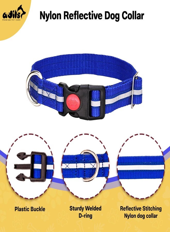 ADIL'S Nylon Reflective Dog Collar 1 Inch Width - Adjustable Heavy Duty Pet Collars with Quick Release Buckle & D-Ring for leashes Suitable for All Breeds, Size: M, Blue - Image 3